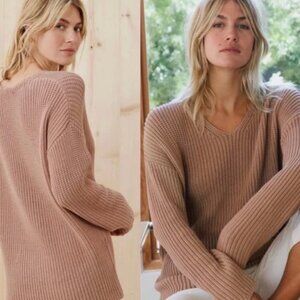 NWT Jenni Kayne Cotton Cabin Sweater in Rose Size L MSRP $325